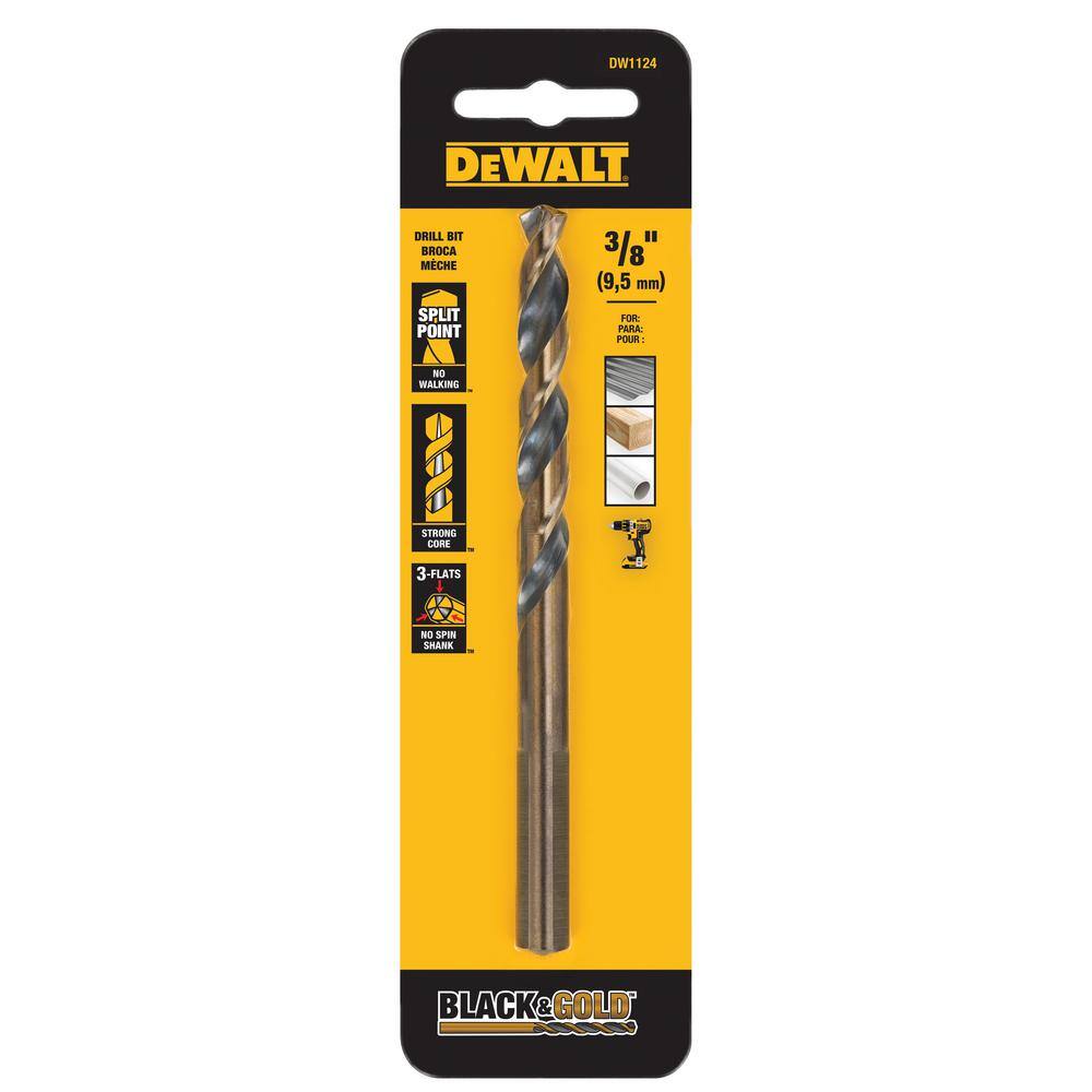 DW 38 in. Black and Gold Split Point Twist Drill Bit DW1124  G