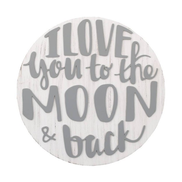 Little Love By Nojo Love You To The Moon And Back Round Wood Nursery Wall D cor Gray And White