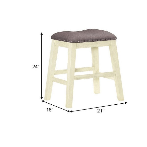 Joss 24 Inch Counter Stool， Gray Cushioning， Saddle Seat， Set of 2， Cream - 21L x 24H x 16W，