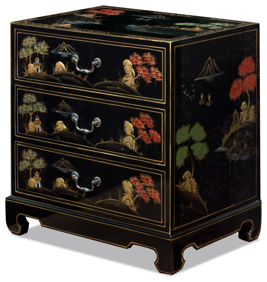 Black Lacquer Chinoiserie Scenery Motif Oriental Chest   Asian   Accent Chests And Cabinets   by China Furniture and Arts  Houzz