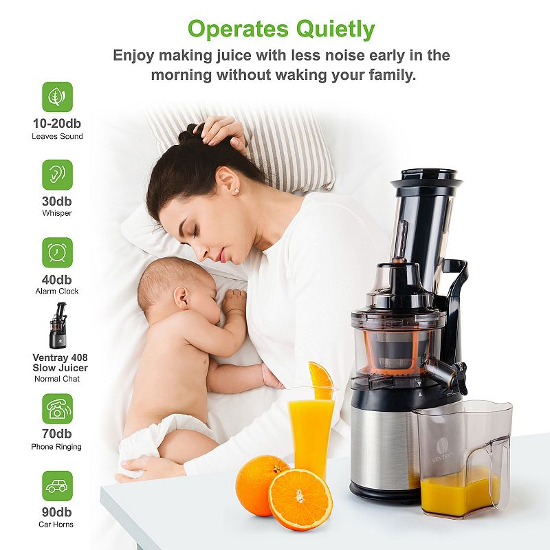 Ventray Slow Speed Press Masticating Juicer， Compact Cold Press Juice Extractor，  BPA-Free 408