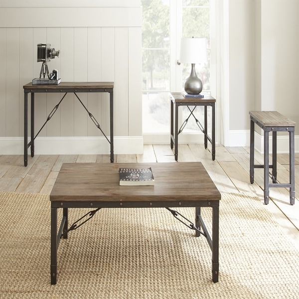 Oak End Table Coffe Table With Four Wooden Legs