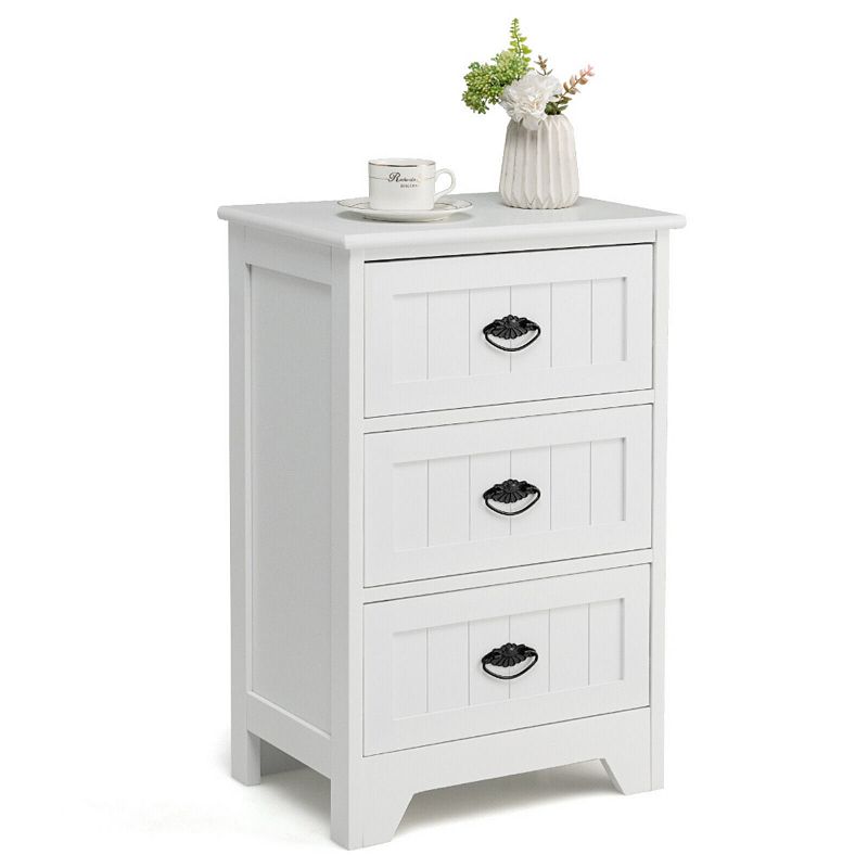 3 Drawers End Storage Wood Side Nightstand