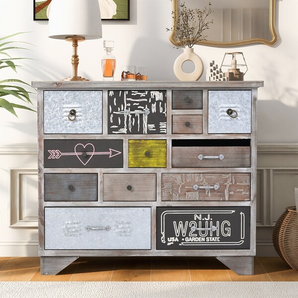 Wood Frame and Colorful Pattern Storage Cabinet with 13 Drawers