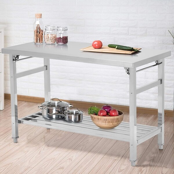 Stainless Steel Table，48 x 24 Inches Metal Prep and Work Table with Adjustable Undershelf