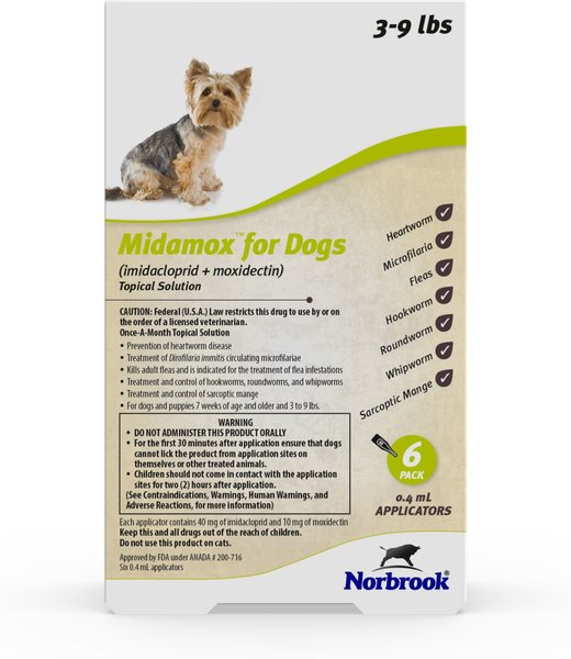 Midamox Topical Solution for Dogs， 3-9 lbs， (Green Box)