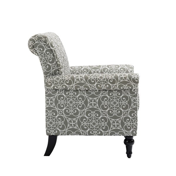 Floral Pattern Mid-Century Modern Accent Chair， Linen Armchair