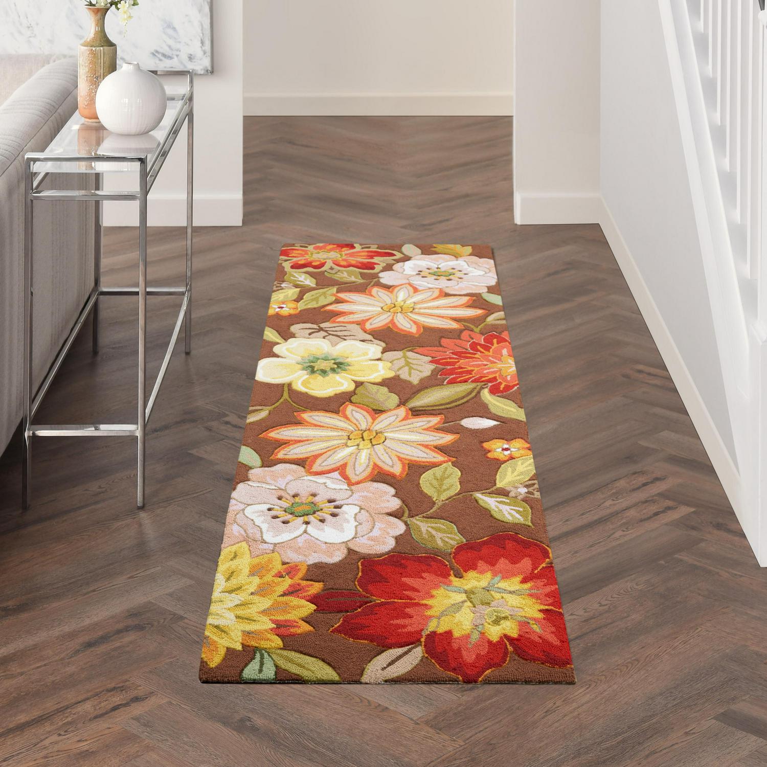 Nourison Fantasy Modern Floral Chocolate 23 x 8and#8242; Area Rug， (8and#8242; Runner)