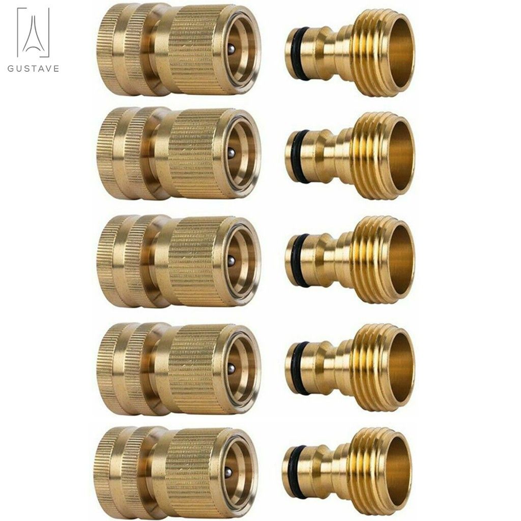 Gustave Brass Garden Hose Quick Connect Fitting 3/4 Inch Fine Thread Water Hose Male and Female Connectors No Leak Quick Connectors， 5 Set