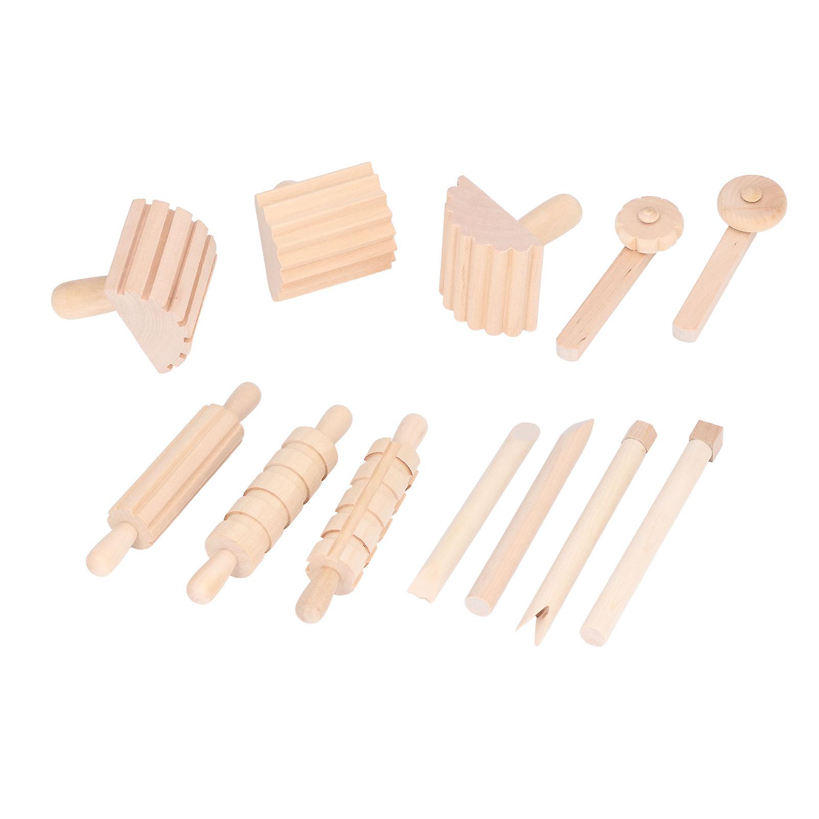 12PCS Kids Rolling Pin Toy Safe Eco Friendly Pressed Clay Toys DIY Hand Crafted Rolling Pin Set for Clay Dough