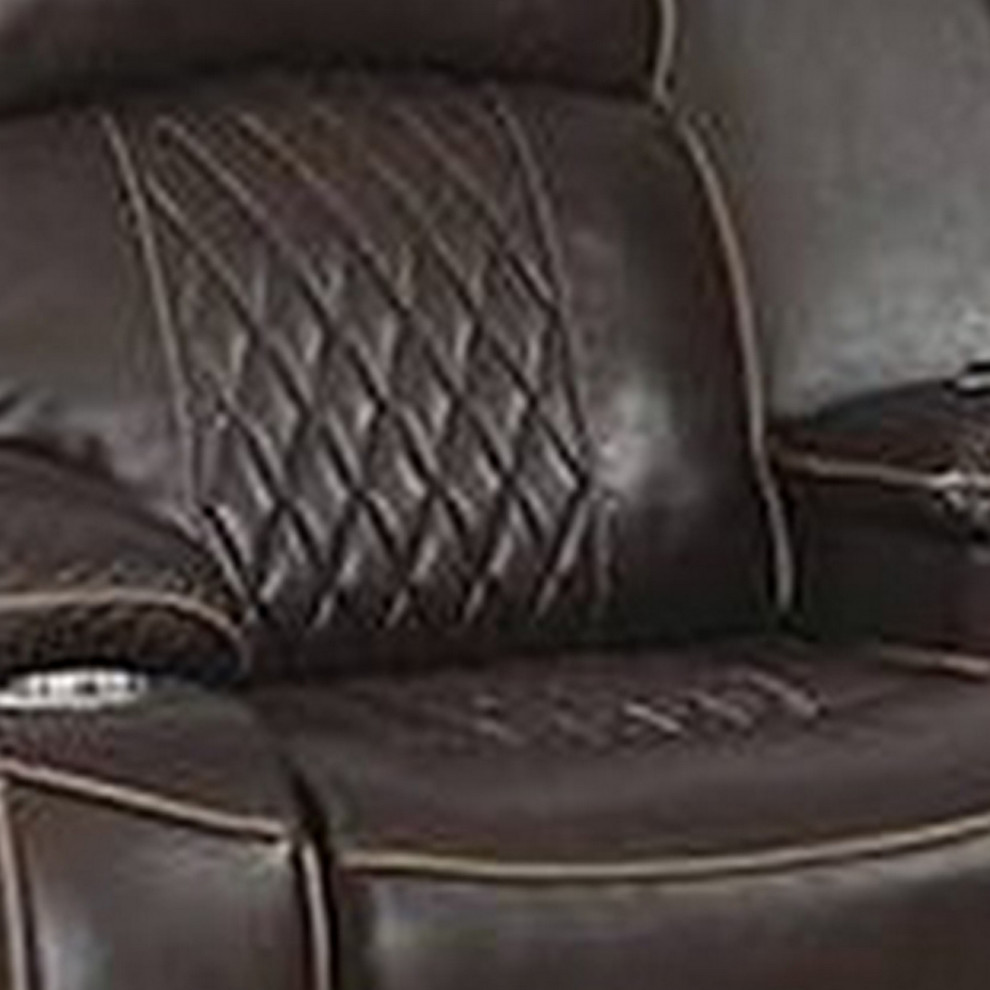 Seda 71 quotPower Reclining Loveseat  Storage Console  Brown Faux Leather   Contemporary   Loveseats   by VirVentures  Houzz