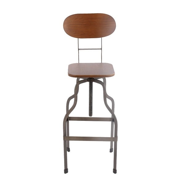 Industrial Style Wooden Swivel Bar Stool With Black Metal Base - Brown - 14 L x 14 W x 36 H