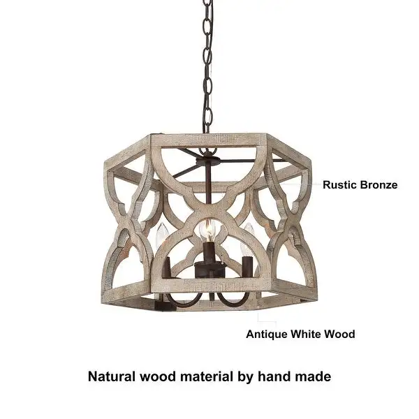 Woodly Farmhouse 3-Light Wood Chandelier Lantern Island Lights for Dining Room - 16.5