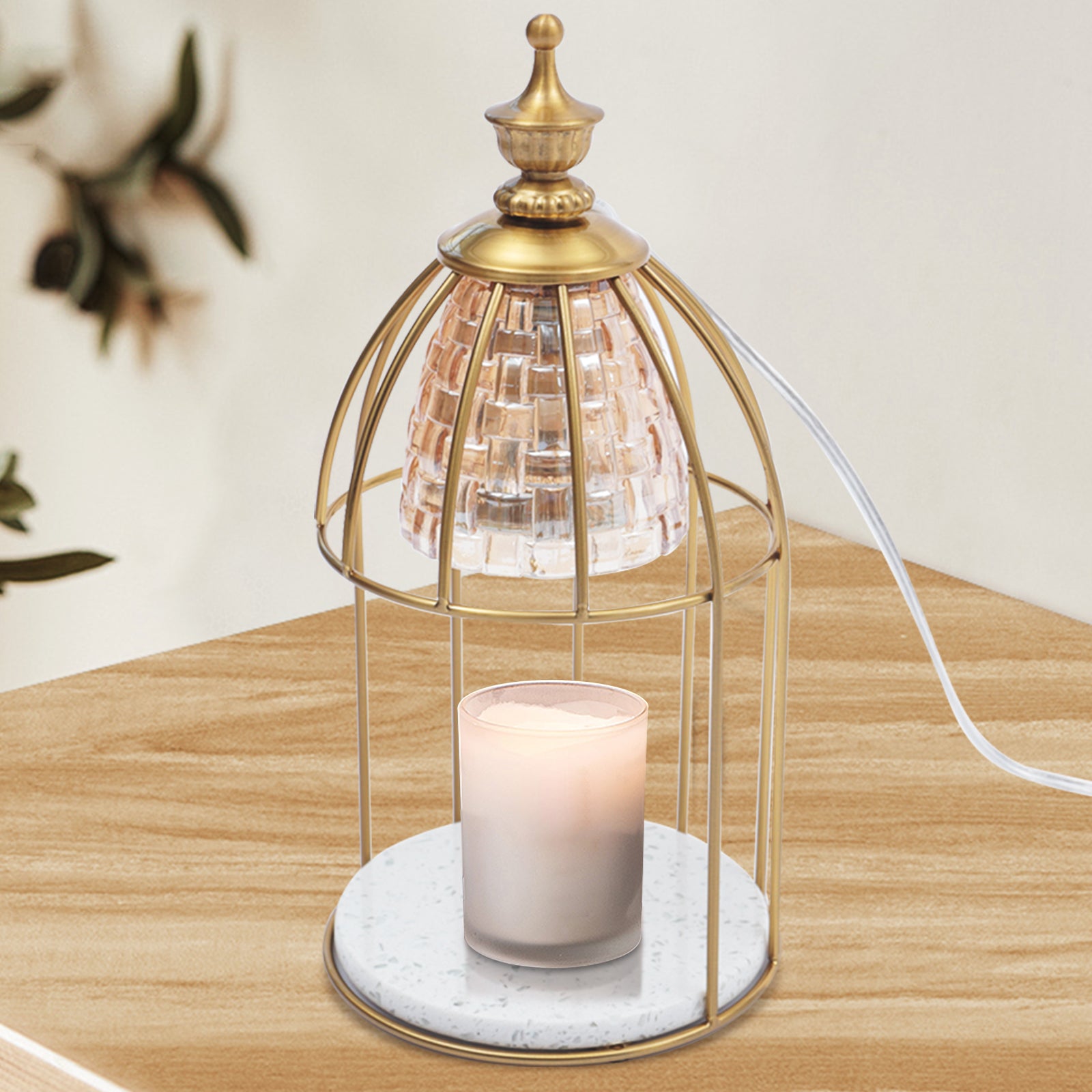 Miumaeov Candle Warmer Lamp Fragrance Oil Jar Candles Aromatherapy Wax Melts Metal Night Lamp Electric 35W Gold