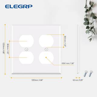 ELEGRP 2 Gang Midsize Duplex Outlet Wall Plate White (10-Pack) 3022M-WH10