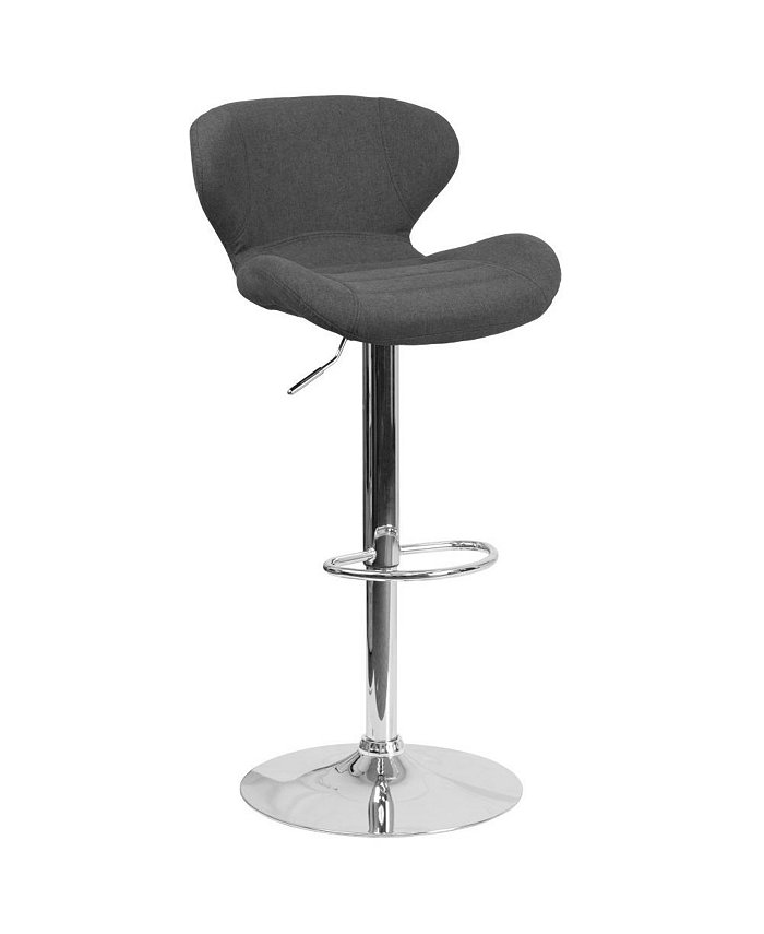 MERRICK LANE Quincy Adjustable Height Barstool Contemporary Bar Height Stool With Curved Back And Metal Base With Footrest