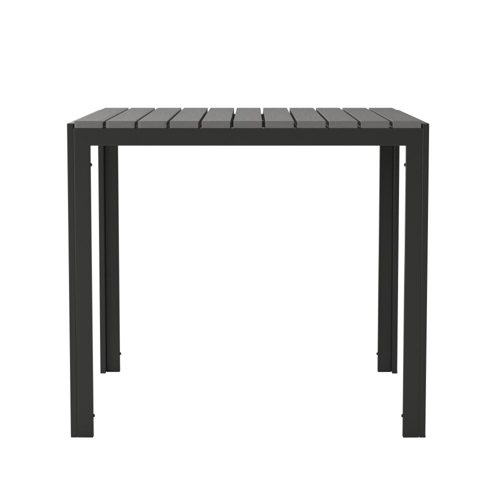 Indoor/Outdoor Steel Patio Table with Faux Wood Slatted Top