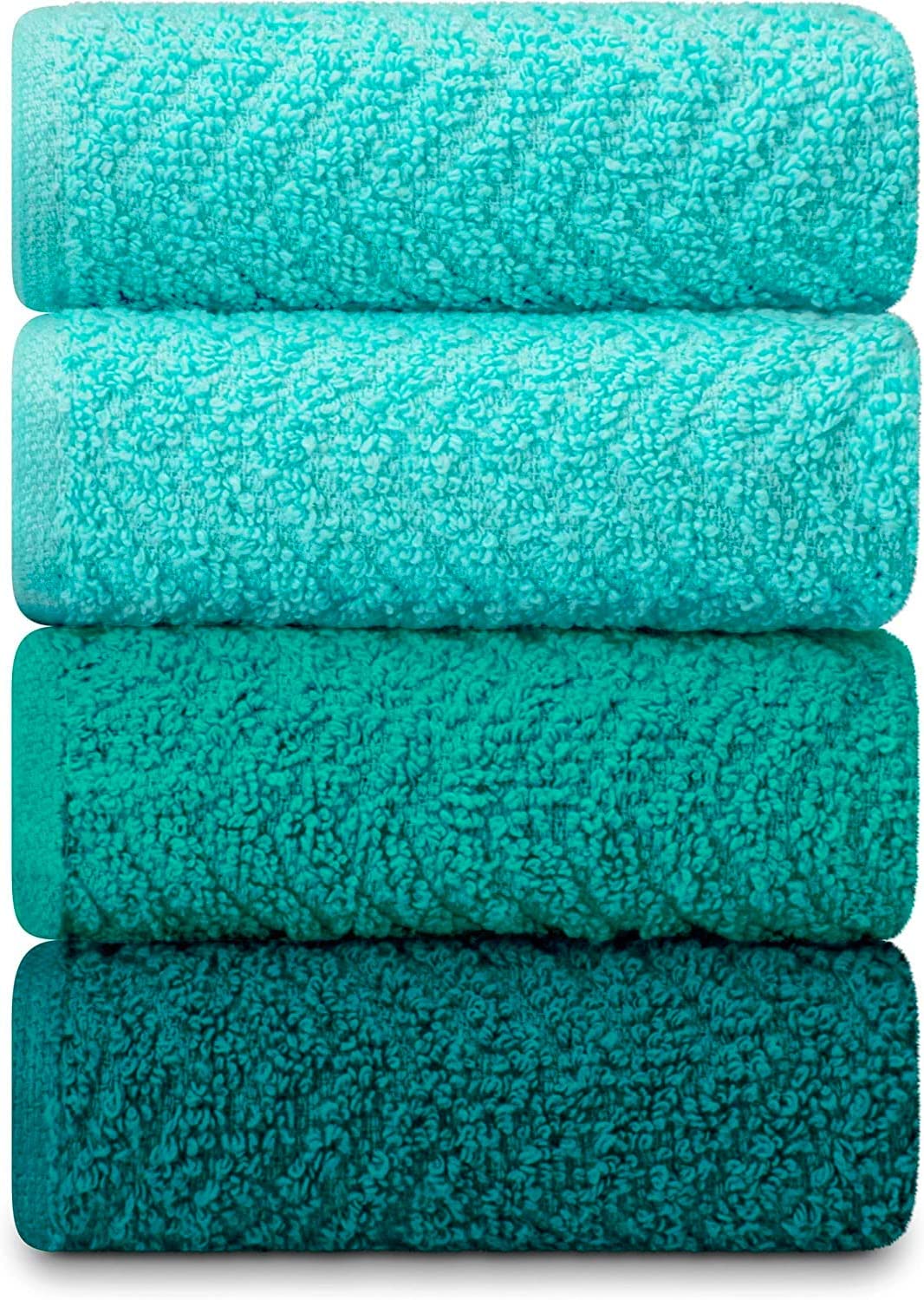 DecorRack 4 Large Kitchen Towels， 100% Cotton， 15 x 25 inches， Absorbent Dish Drying Cloth， Perfect for Kitchen， Solid Color Hand Towels， Teal Green (4 Pack)