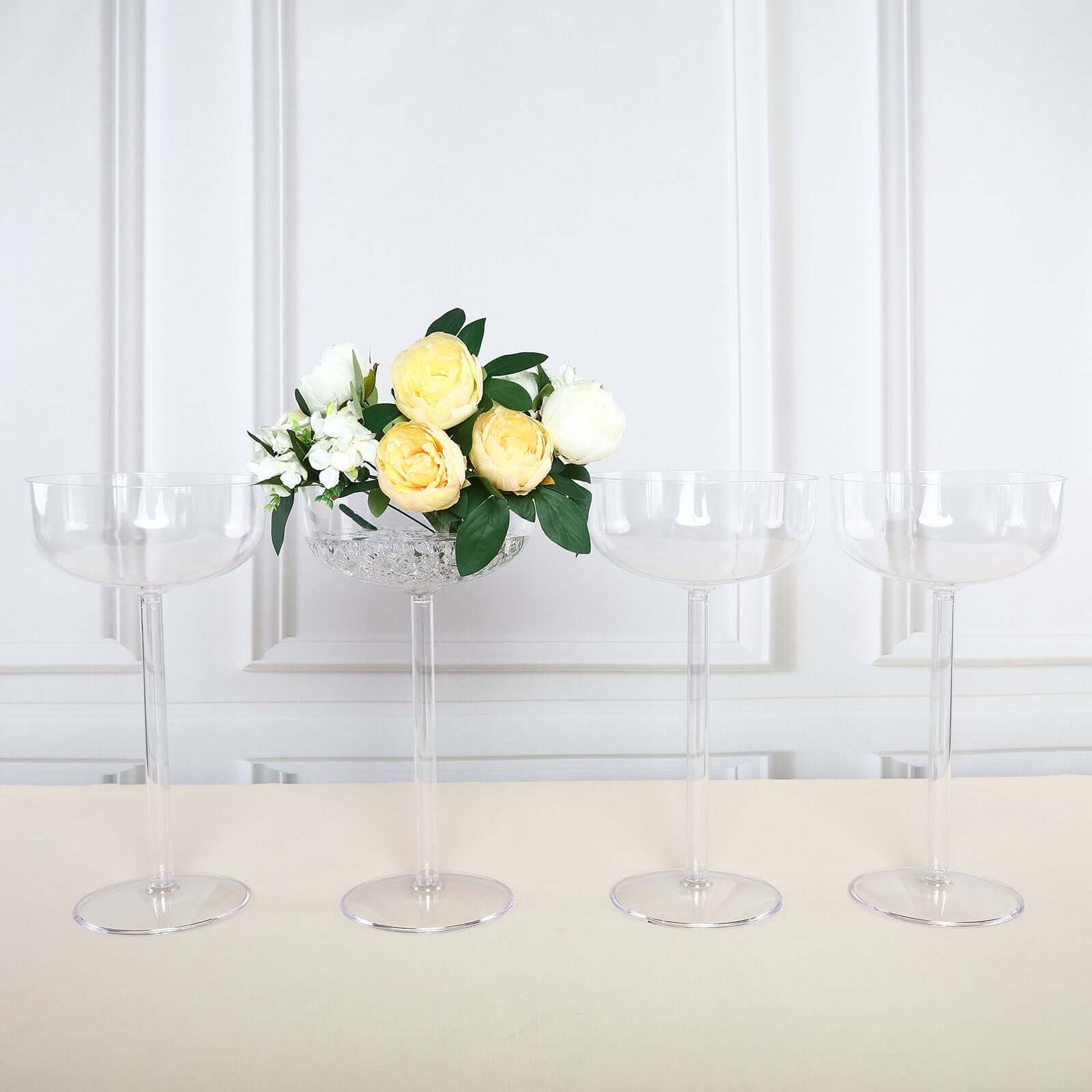 4 Pack Clear Plastic Champagne Glass Flower Vases With Fillable Stems, Wedding Centerpieces 18