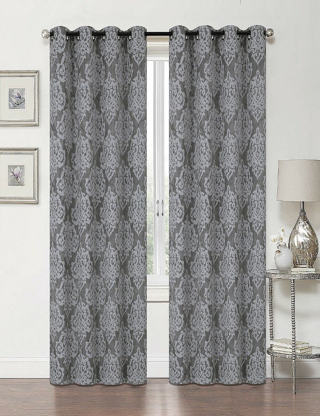 Kate Aurora 2 Pack Delaney Room Darkening Damask Print Grommet Curtain