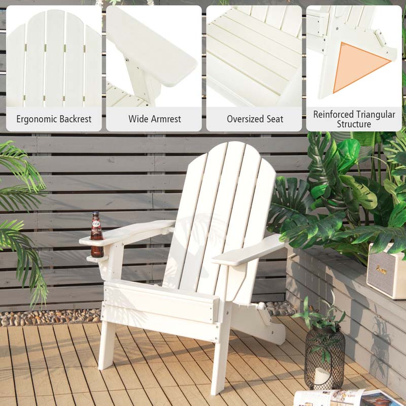 2-Pack Folding Adirondack Chairs with Built-in Cup Holder, PE Weather Resistant Outdoor Patio Folding Chairs