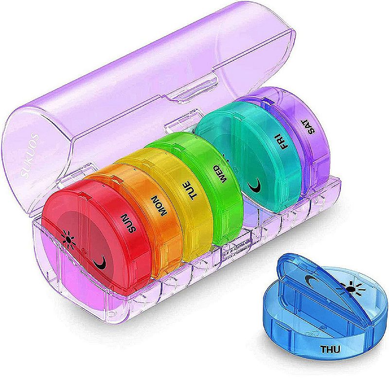 Sukuos 7-Day 2x Pill Organizer， Large Daily Pill Cases for Pills/Vitamins/Fish Oil/Supplements