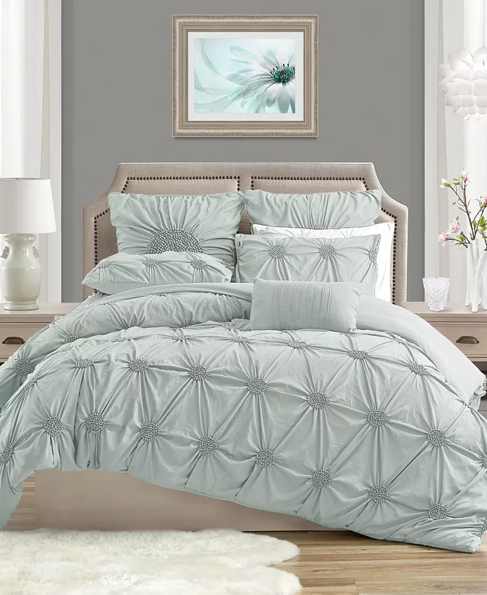 Cathay Home Inc. Charming Ruched Rosette Duvet Cover Set - Twin Twin XL