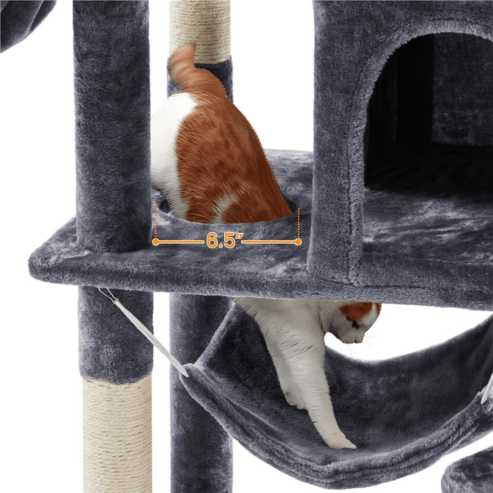 SMILE MART 71″ H Multi-Level Large Cat Tree with 2 Cozy Perches 2 Condos，Dark Gray