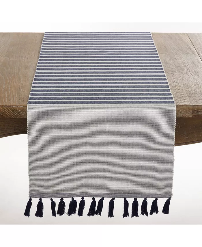 Saro Lifestyle Bellaria Collection Ribbed Tassel Design Reversible Table Runner