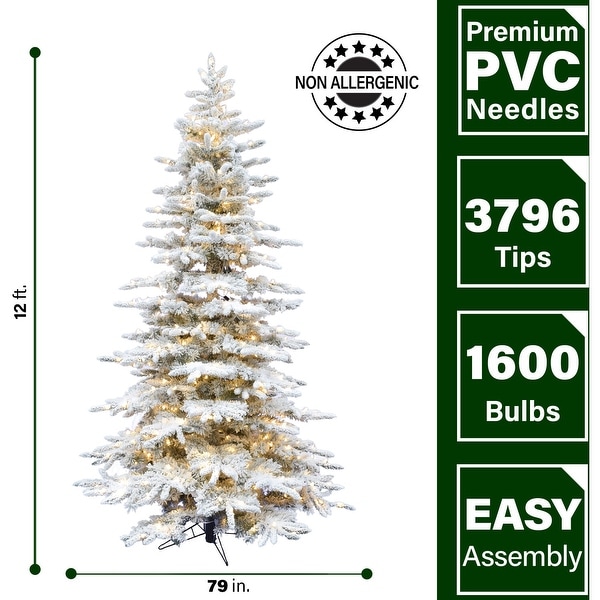 Fraser Hill Farm 12Ft. Flocked Mountain Pine Christmas Tree