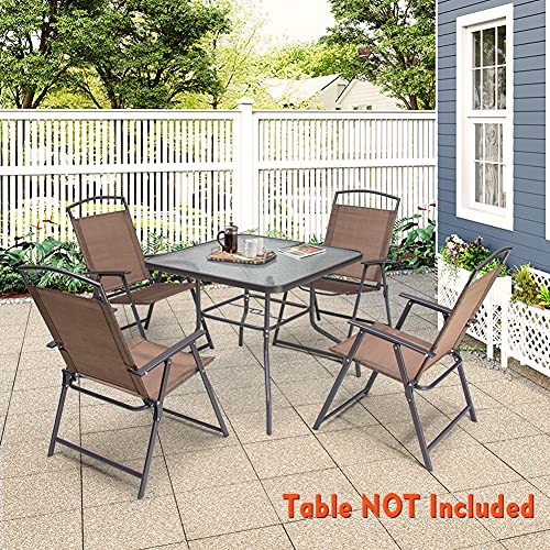 Crestlive Products Set of 4 Patio Folding Chairs 4-Pack Dining Chairs Outdoor Portable Sling with Armrest for Camping, Beach, Garden, Pool, Backyard, Deck (Brown)