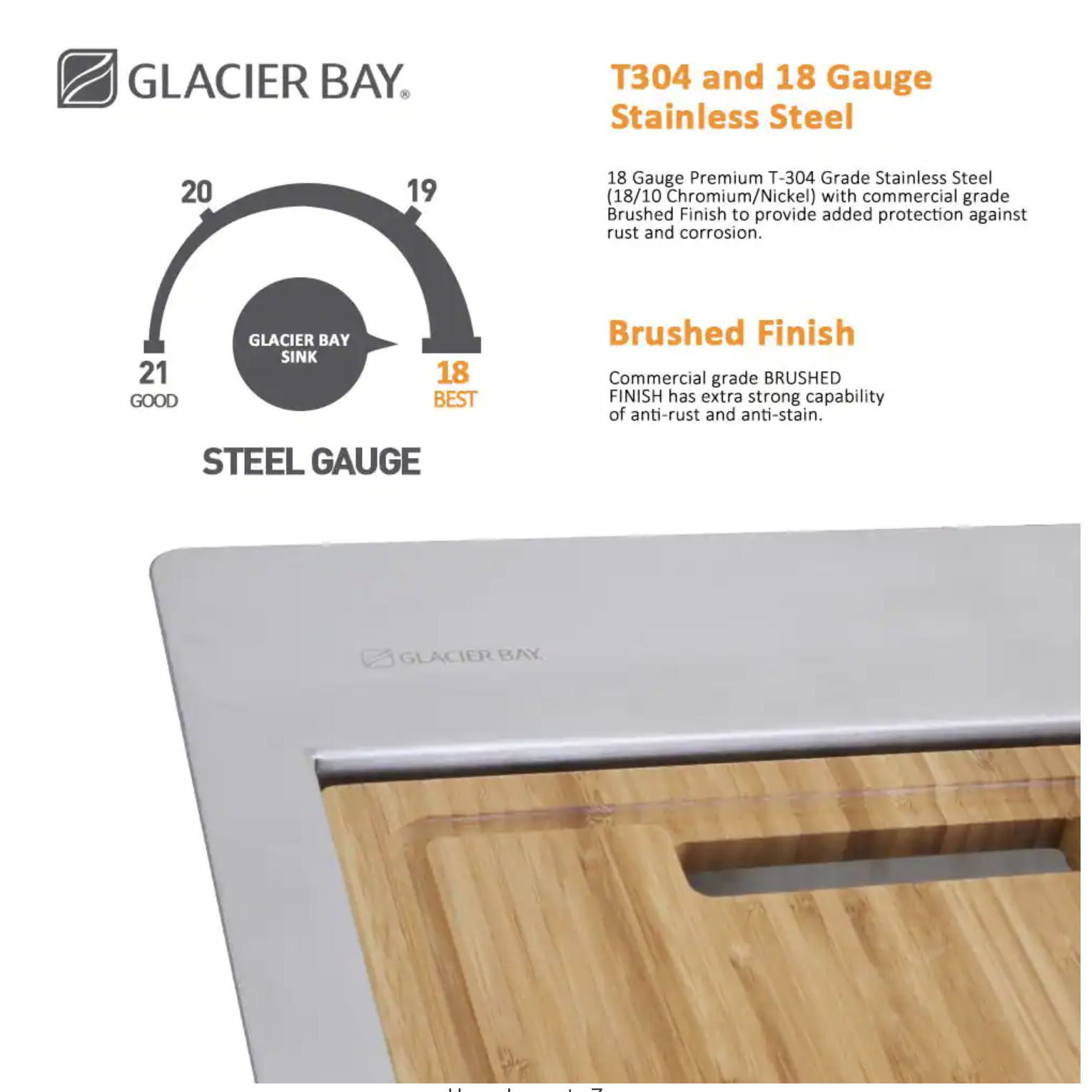 Glacier Bay 4311F Zero Radius Farmhouse Apron-Front 18G Stainless Steel 30 in. Single Bowl Workstation Kitchen Sink with Accessories