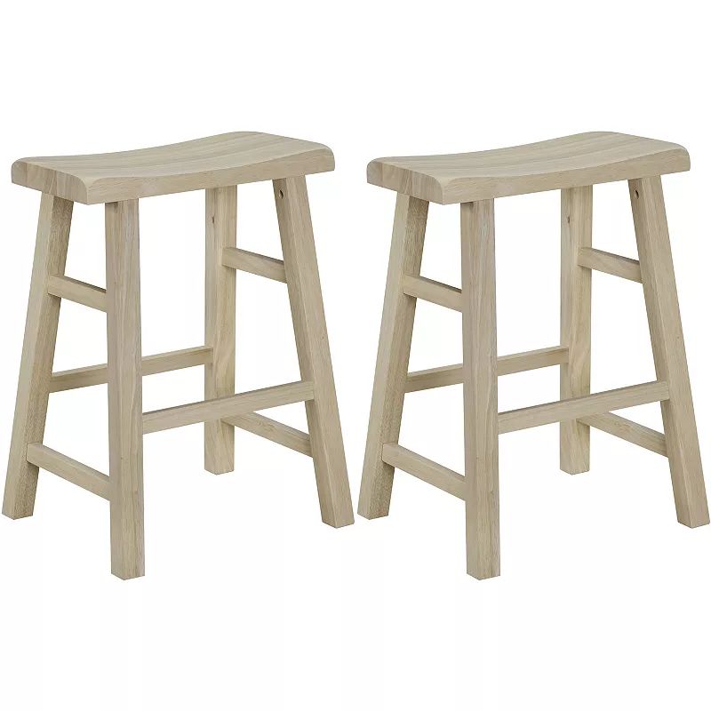 eHemco Heavy-Duty Solid Wood Saddle Seat Kitchen Counter Height Barstools， 24 Inches， Set of 2