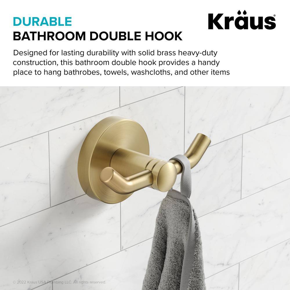 KRAUS Elie Bathroom Robe and Towel Double Hook in Brushed Gold KEA-18802BG