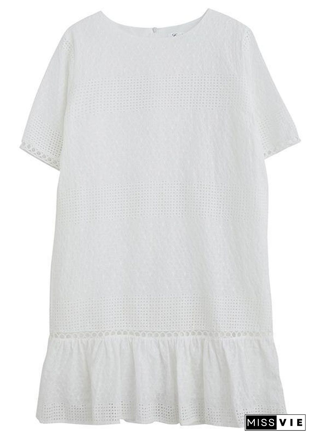 Classy hollow out zippered quilting dresses Shirts white Dresses