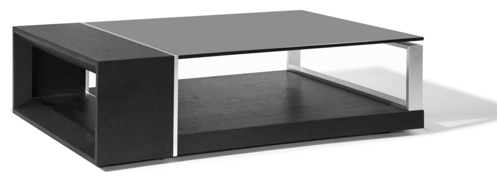 Wenge Veneer And Black Glass Top Coffee Table With Metal Accent   Contemporary   Coffee Tables   by BH Design  Houzz