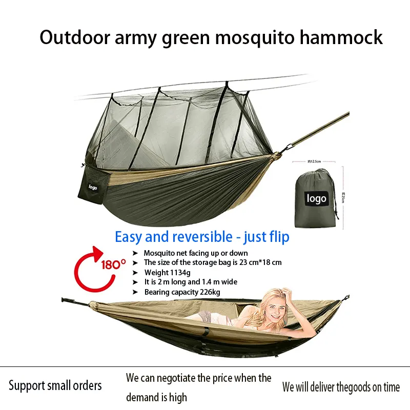 2024 Hot outdoor travel army green anti mosquito anti ant portable hammock mountain camping beach travel explosion