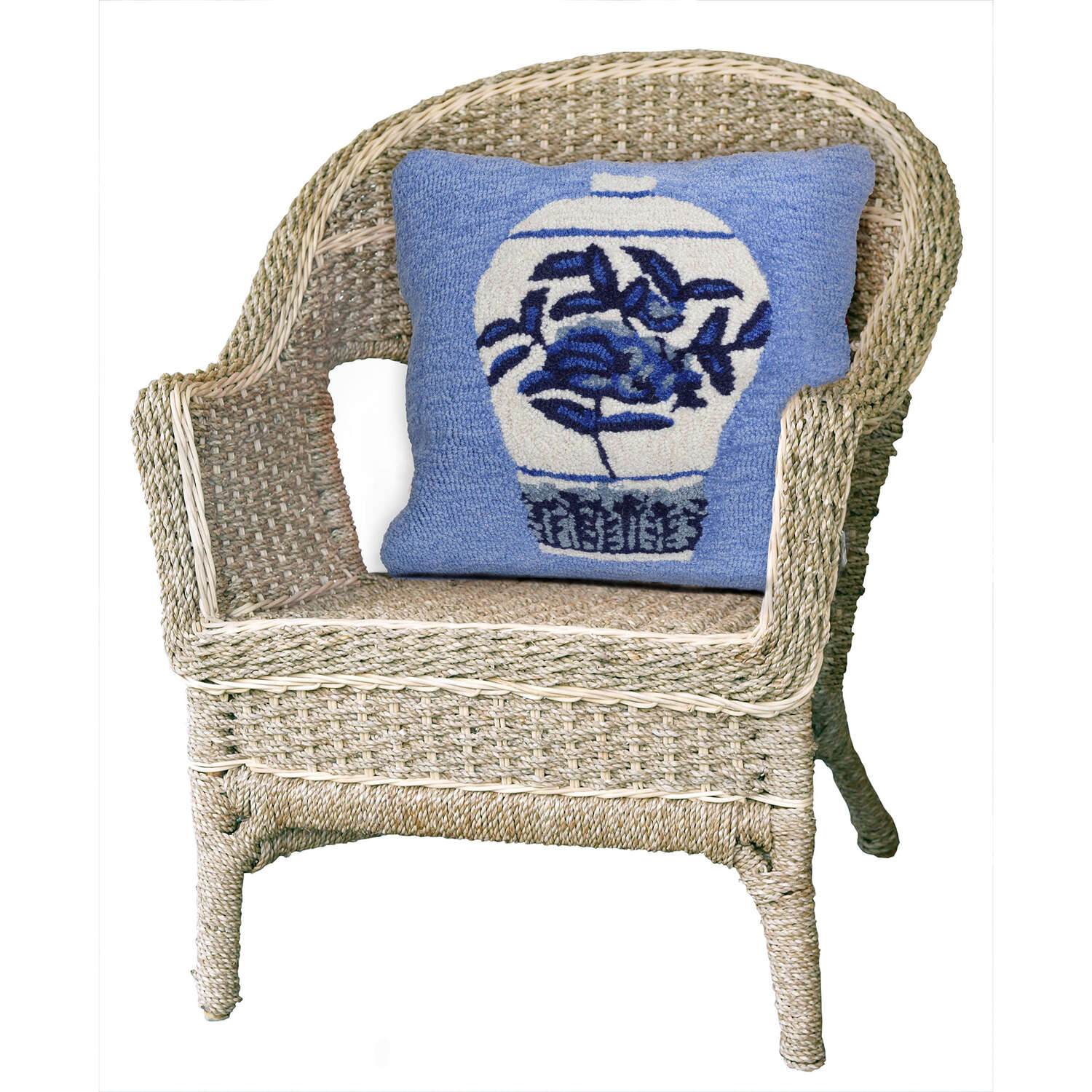 Liora Manne Frontporch Blue Ginger Jars Polyester Throw Pillow 18 in. H X 2 in. W X 18 in. L