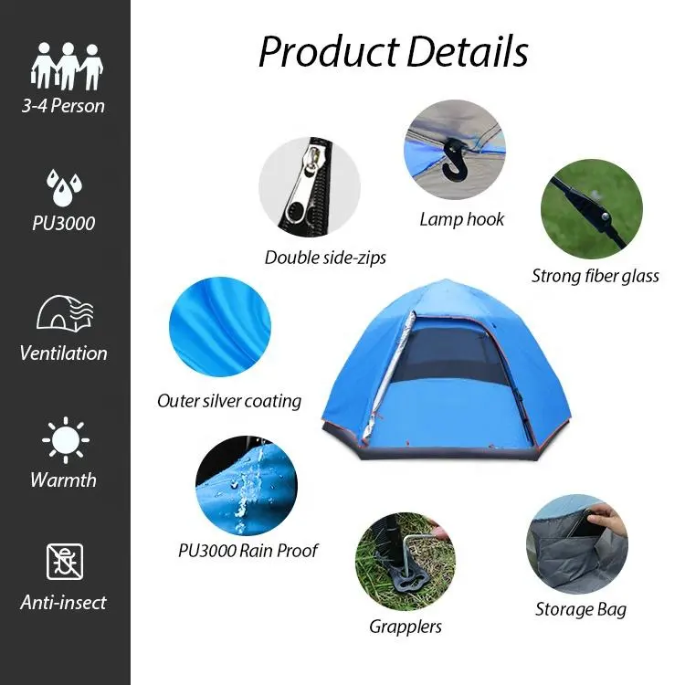 Camping Tents 4 People Beach Tents Waterproof Sun Shelter with Window Quick Automatic Opening Foldable Tent