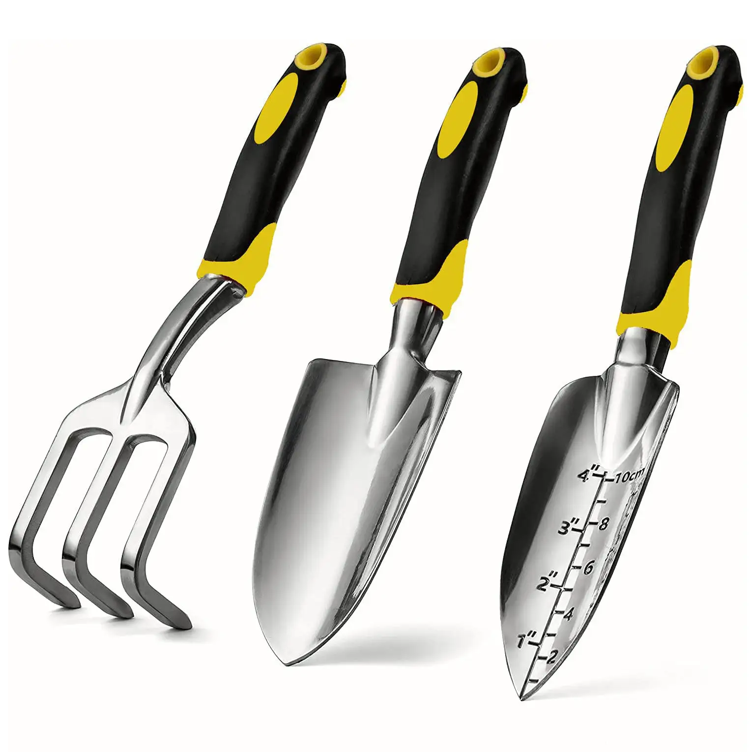 Garden Tools Set 3 Piece Cast Aluminum Heavy Duty Garden Kit Includes Hand Trowel Transplant Cultivator Rake Soft Rubberized