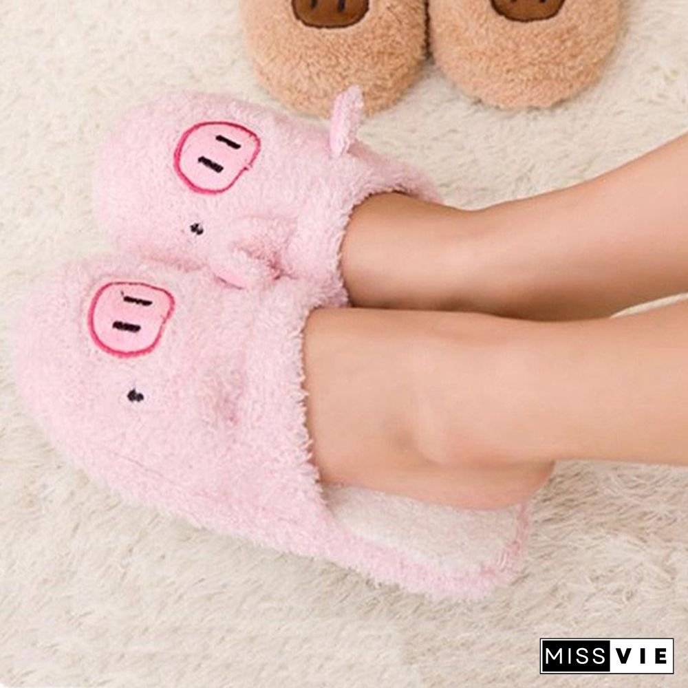 Lovely Men Women Couple Winter Pig Indoor House Slippers Anti-Slip Home Warm Shoes Gift