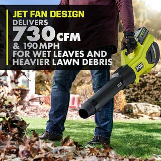 RYOBI 40V HP Brushless Whisper Series 190 MPH 730 CFM Cordless Battery Jet Fan Leaf Blower with (2) 4.0 Ah Batteries  Charger RY404100