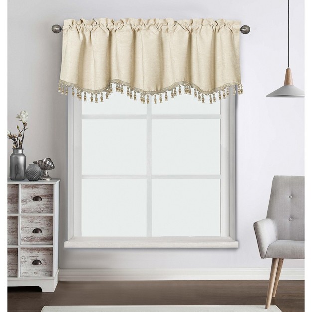 Kate Aurora Rod Pocket Luxurious Chenille Oversized Window Valance With A Beaded Tasseled Trim