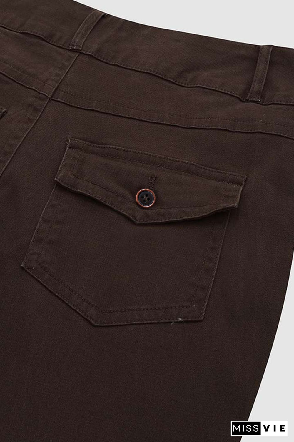 Solid Flap Pocket Button Detail Mid Rise Flare Pants