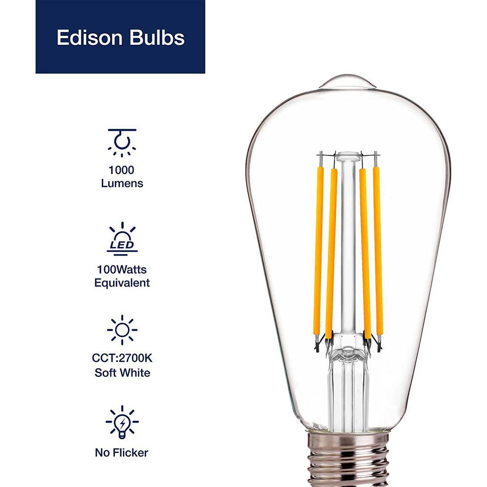 FLSNT 100-Watt Equivalent ST19 Dimmable LED Straight Filament bulb Vintage Edison Bulbs E26 Base 2700K Soft White (6-Pack) DSST1975FIL-CL27-6-F