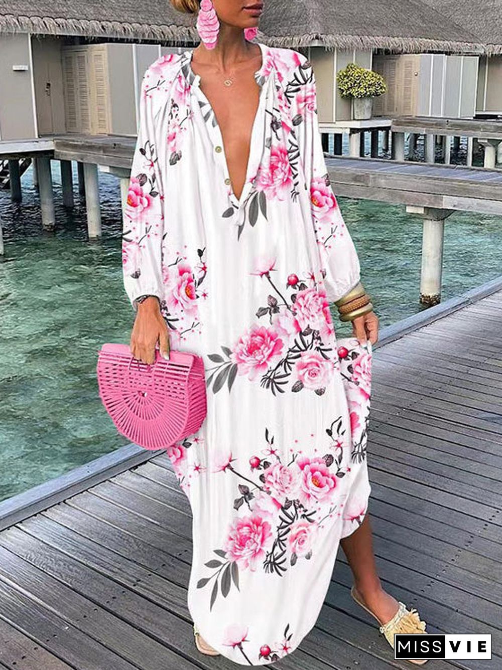 Women'S Dresses Printed Long Sleeve Casual Dress