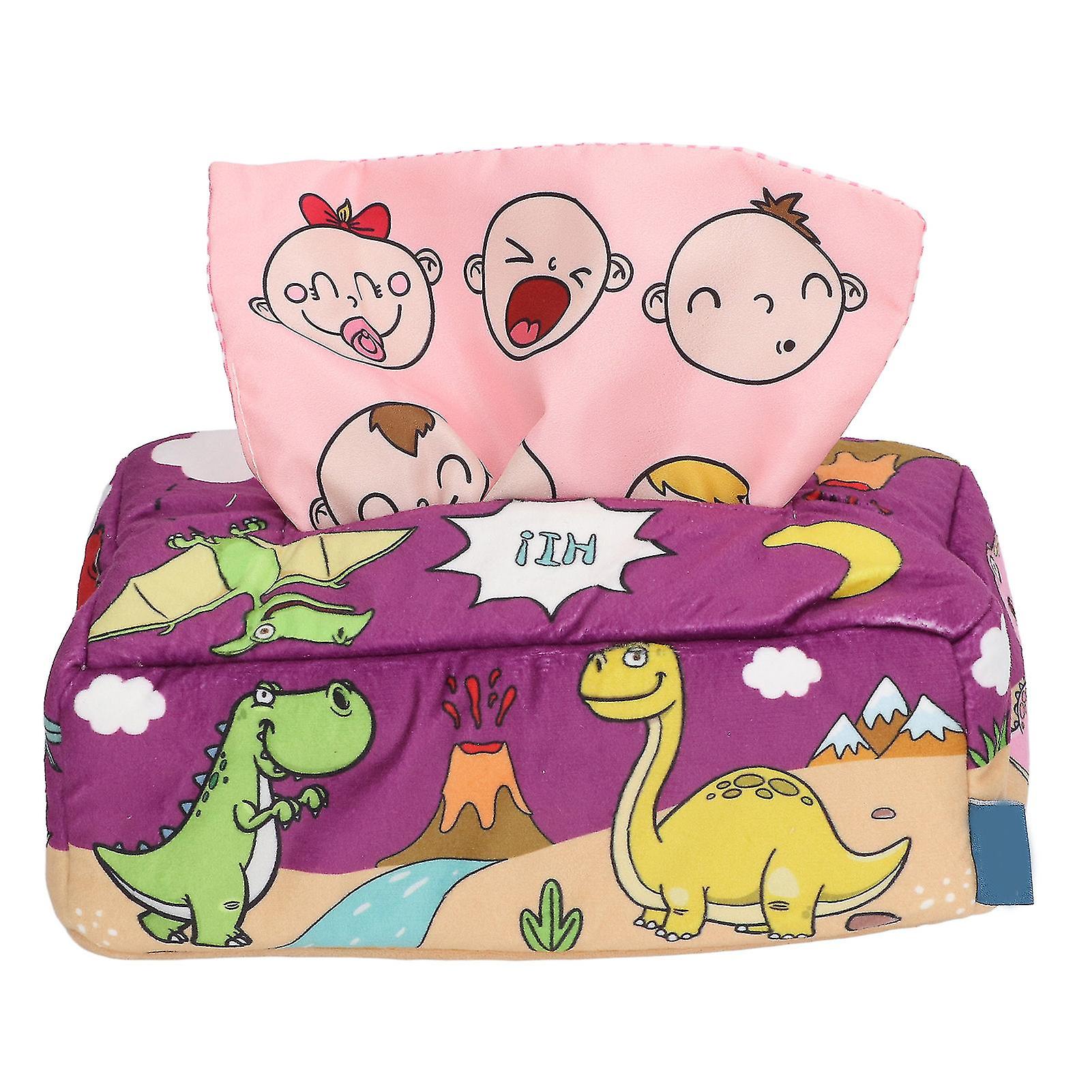 Baby Tissue Box Improve Sensory Skills Safe Fun Plush Sensory Tissue Box Baby Toy Dinosaur Pattern Early Education Toys