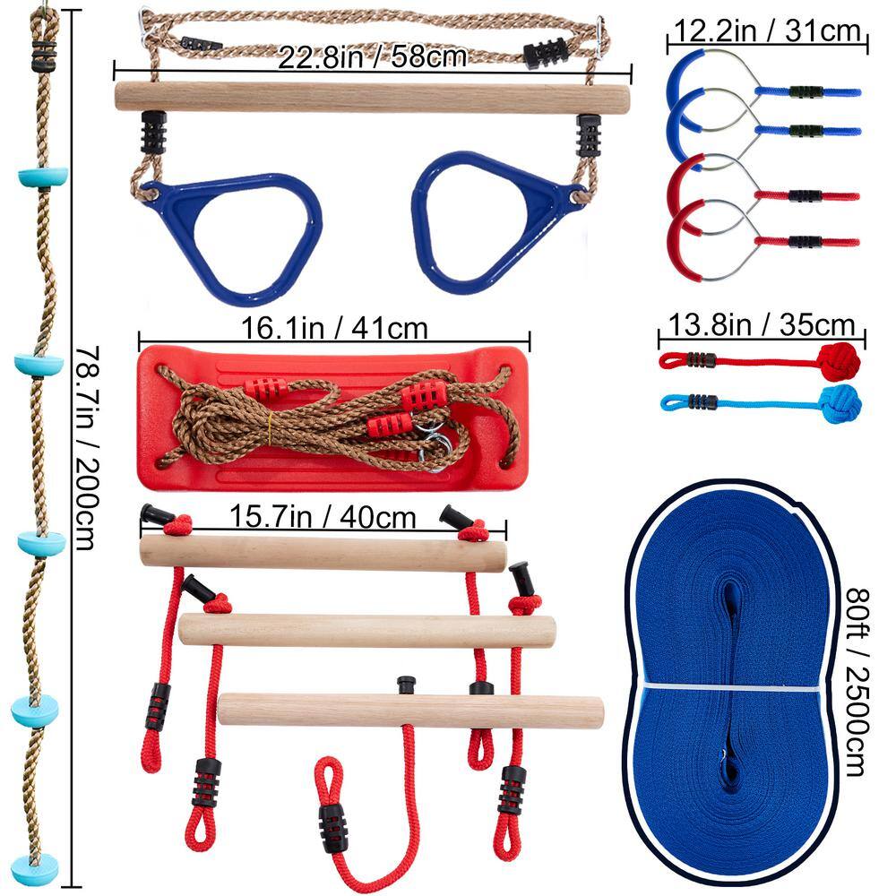VEVOR Warrior Obstacle Course 80 ft. Slacker Zip Line Obstacle Course Climbing Rope for Kids Outdoor YDSS80FT250LB034XV0