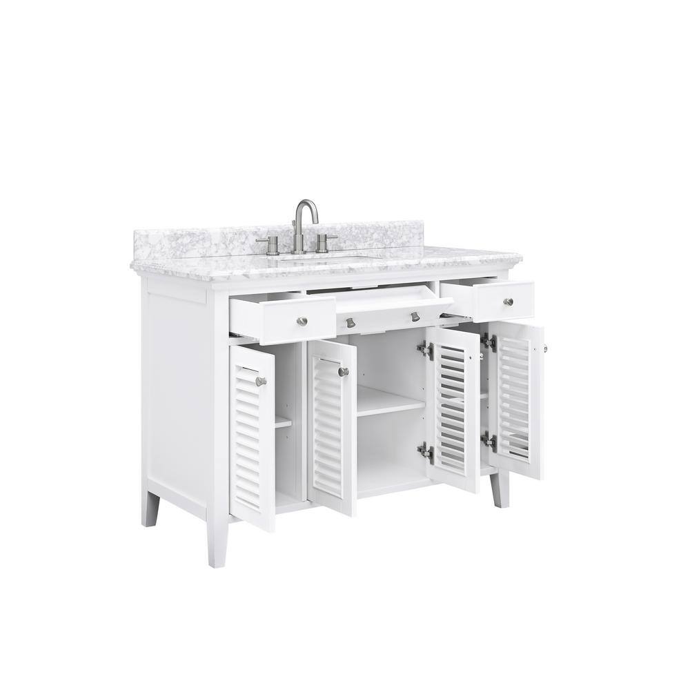 Home Decorators Collection Fallworth 49 in. W x 22 in. D x 35 in. H Bathroom Vanity in White with Carrara White Marble Top 19115-VS49-WT