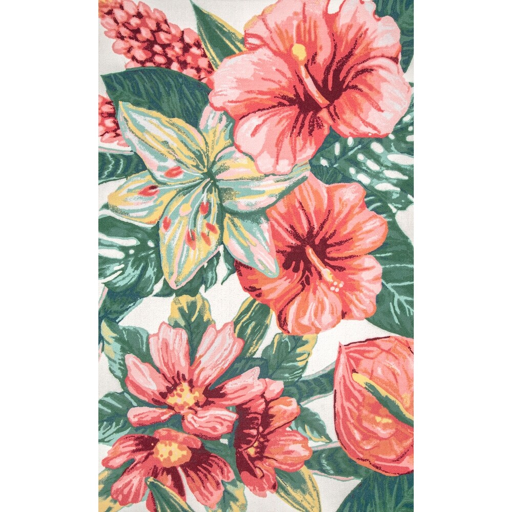 Brooklyn Rug Co Multi Indoor/Outdoor Contemporary Tropical Majestic Lush Hibiscus Area Rug